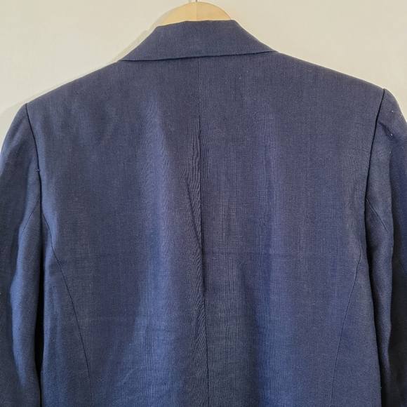 VTG Stanley Blacker Women Navy Blue 100% Linen Double Breasted Blazer 6 Crest - Picture 9 of 12